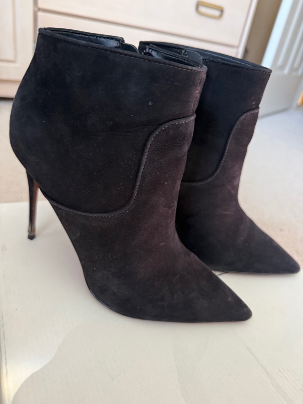 L'INTERVALLE Black Suede Pointed-Toe Stiletto Ankle Boots